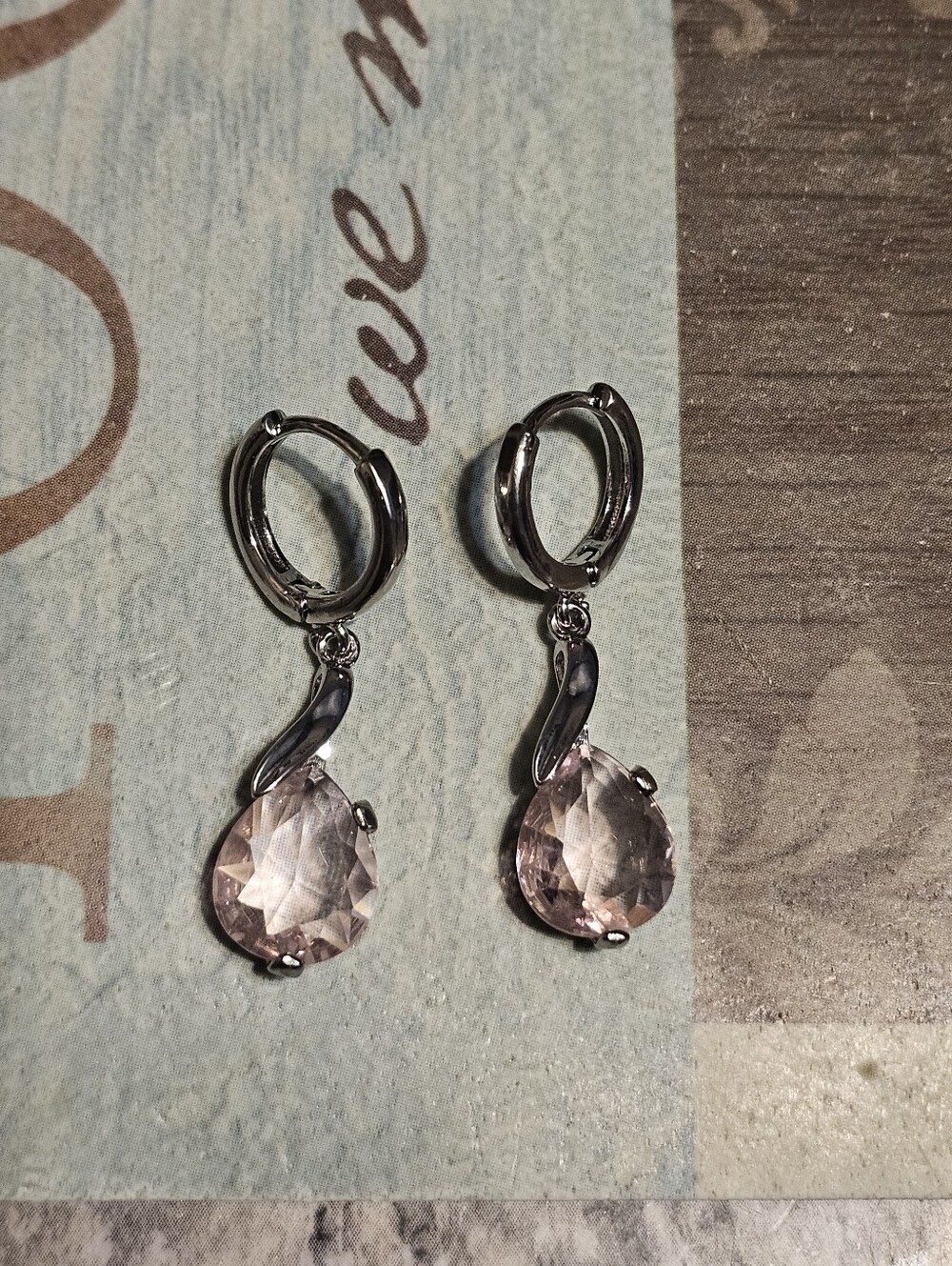 Sterling Silver Plated Pink CZ Dangle Drop Earrings